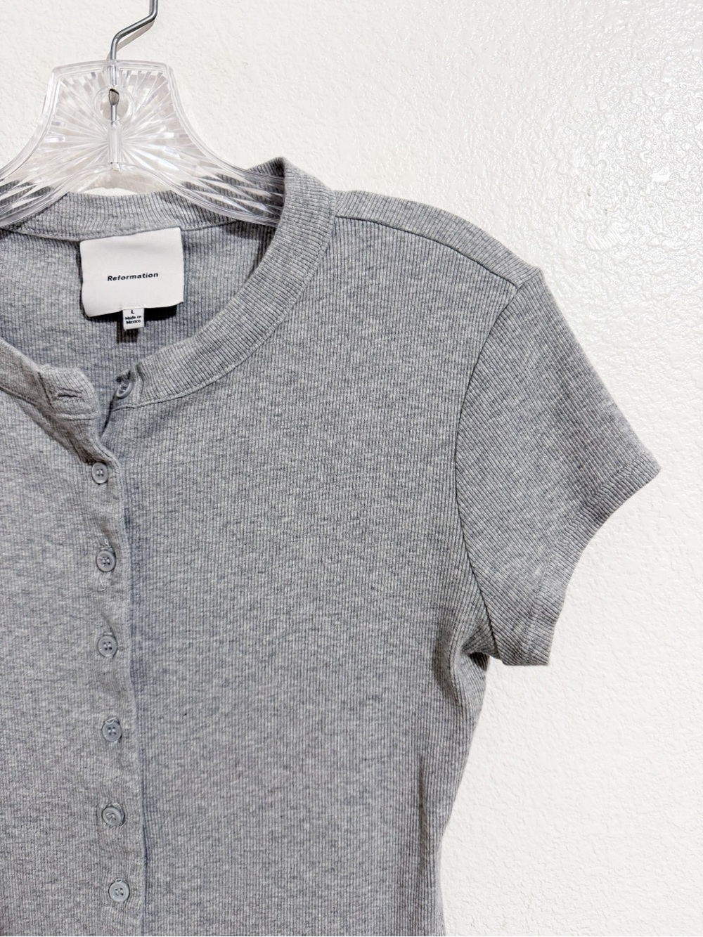 Reformation Raelynn Knit Ribbed Button Front Top in Heather Grey - Picture 7 of 11